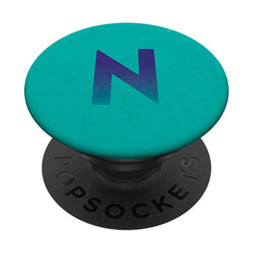 Teal Blue Green Turquoise Mint Monogram Initial Letter N PopSockets Grip and Stand for Phones and Tablets