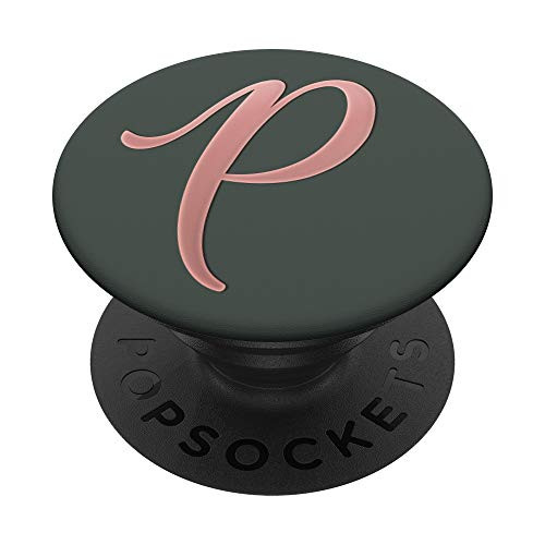 Golden Rose Pink Letter P Monogram On Midnight Green Match PopSockets PopGrip Swappable Grip for Phones  and  Tablets