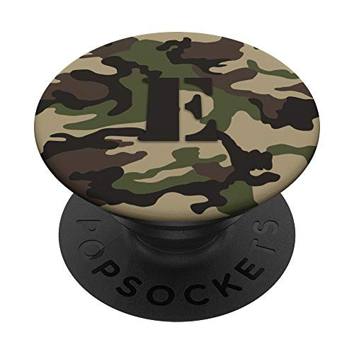 Green Brown Camouflage Monogram Camo Initial Letter E PopSockets Grip and Stand for Phones and Tablets