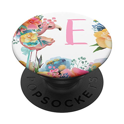 Pretty Flamingo Baby With Flowers Monogram Initial Letter E PopSockets Grip and Stand for Phones and Tablets