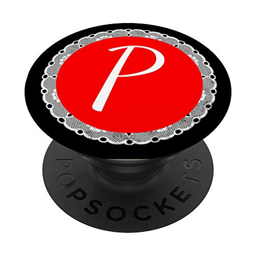 Red Pop Letter Monogram P Phone Stand White Initial Lace PopSockets Grip and Stand for Phones and Tablets