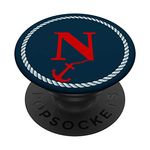 Red Anchor Monogram Letter N Anchored Name Initial Graphic PopSockets Grip and Stand for Phones and Tablets
