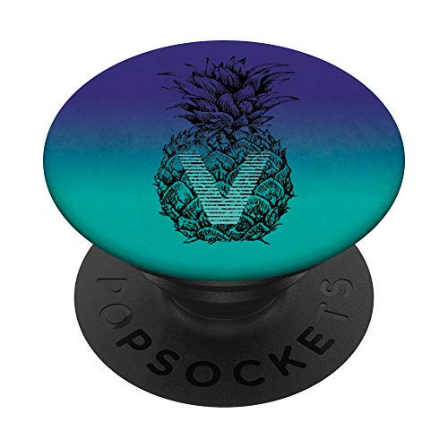 Teal Blue Green Gradient Pineapple Monogram Initial Letter V PopSockets Grip and Stand for Phones and Tablets
