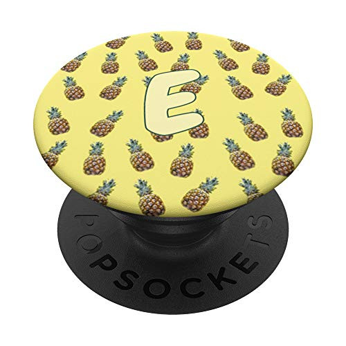 Pineapple Pattern Monogram E Initial Alphabet Letter Yellow PopSockets Grip and Stand for Phones and Tablets