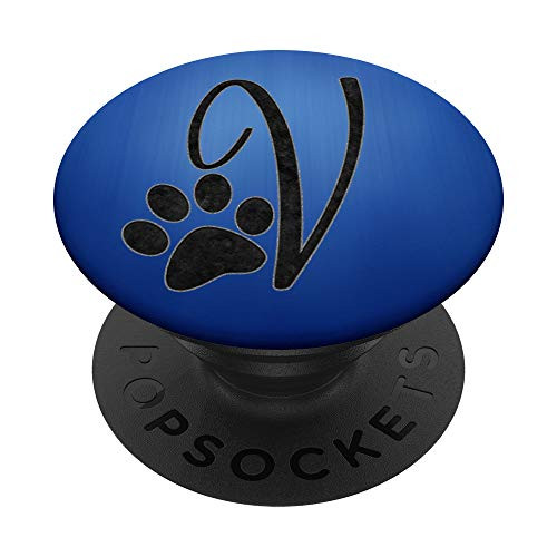 Black letter V With Dog Paw Print on Dark Blue PopSockets PopGrip Swappable Grip for Phones and Tablets Black letter V With Dog Paw Print on Dark Blue PopSockets PopGrip Swappable Grip for Phones and Tablets
