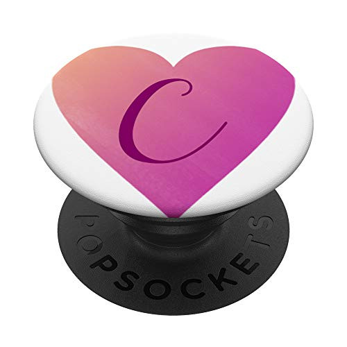 Heart C Letter Purple Pastel Pink Ombre Initial ~ C Monogram PopSockets Grip and Stand for Phones and Tablets