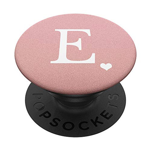 White Initial Letter E heart Monogram on Rose Pink PopSockets PopGrip Swappable Grip for Phones  and  Tablets