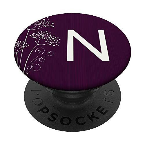 Letter N Initial Elegant Purple Floral Monogram N PopSockets Grip and Stand for Phones and Tablets