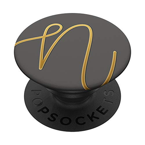 Golden Initial Letter N On Space Gray PopSockets PopGrip Swappable Grip for Phones  and  Tablets