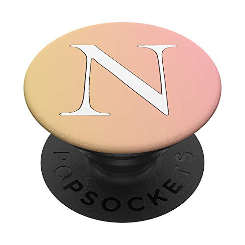 Silver White Initial Letter N Phone grip Pink Yellow PopSockets PopGrip Swappable Grip for Phones  and  Tablets