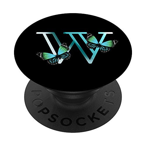 Letter W Initial with Butterflies Personalized Monogram PopSockets Grip and Stand for Phones and Tablets