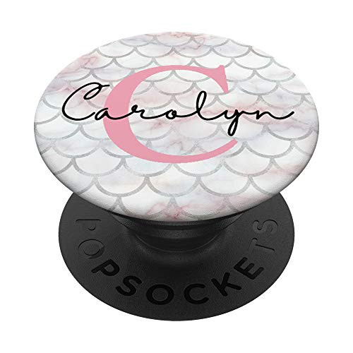 Carolyn Name Letter C Mermaid Scales on Rose Pink PopSockets Grip and Stand for Phones and Tablets