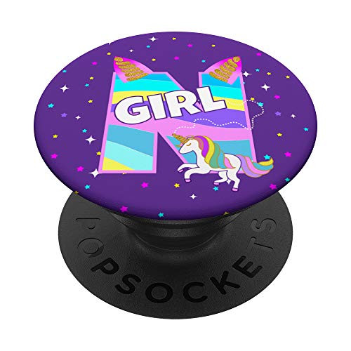 Letter N Initial Unicorn Monogram N-Unicorn Rainbow For Kids PopSockets Grip and Stand for Phones and Tablets
