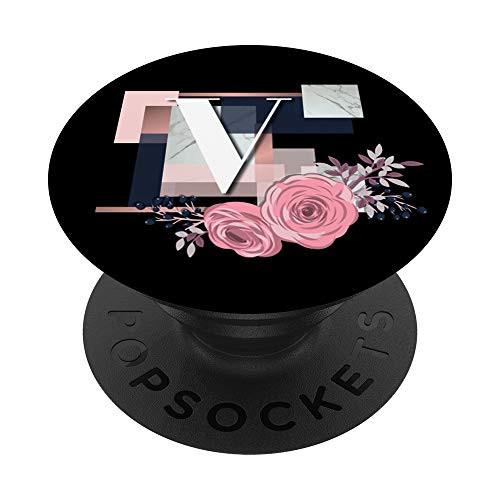 Letter V Initial Floral Geometric Pattern Design Monogram PopSockets Grip and Stand for Phones and Tablets