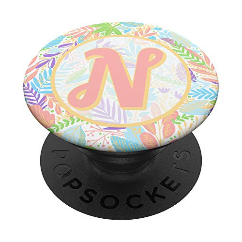 Letter N Initial Monogram Floral Tropical Rose Pink Pattern PopSockets Grip and Stand for Phones and Tablets