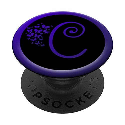 Purple Letter C Alphabet Initial with Butterfly Monogram PopSockets Grip and Stand for Phones and Tablets