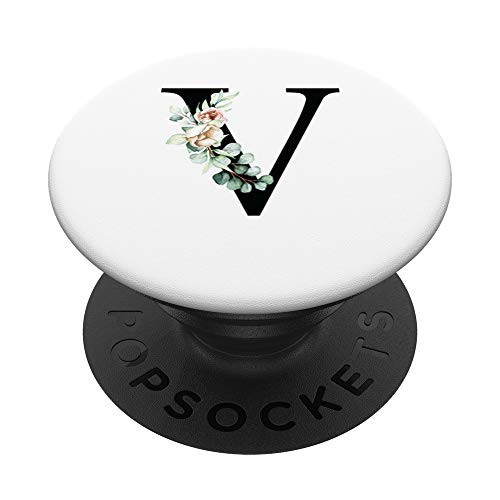 Floral Letter V Initial With Watercolor Flowers PopSockets PopGrip Swappable Grip for Phones  and  Tablets