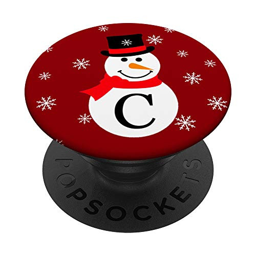 Winter Snowman Monogram Letter C Initial Gift - Red PopSockets PopGrip Swappable Grip for Phones  and  Tablets