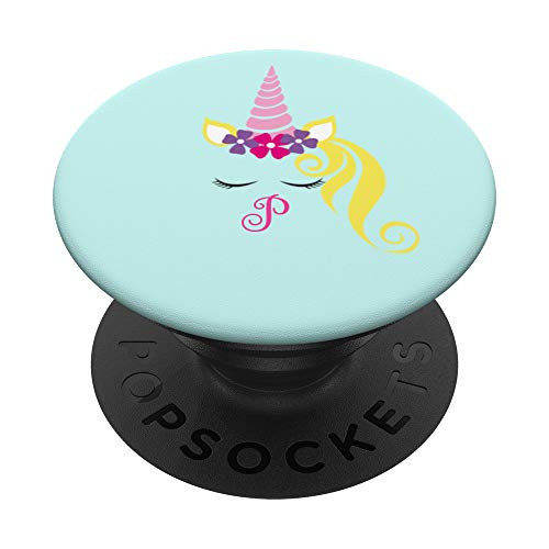 Unicorn Monogram Letter P Magic Pastel Personalized Initial PopSockets Grip and Stand for Phones and Tablets
