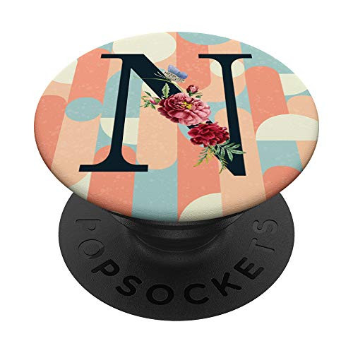 Initial N Rose Floral Phone Accessories Monogram Letter N PopSockets Grip and Stand for Phones and Tablets