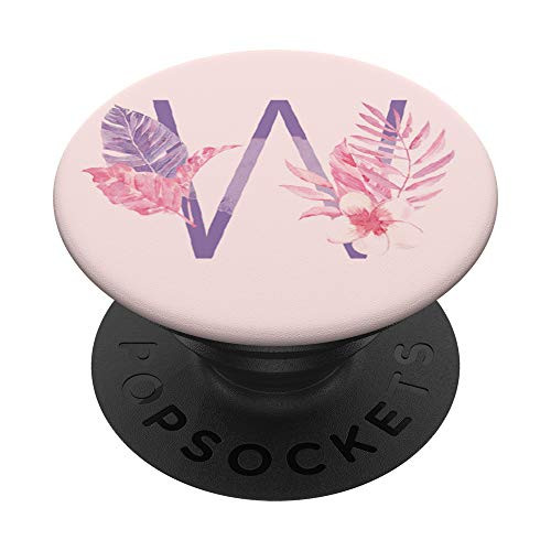 Initial W Monogram Chic Pink Floral Watercolor Letter W PopSockets Grip and Stand for Phones and Tablets