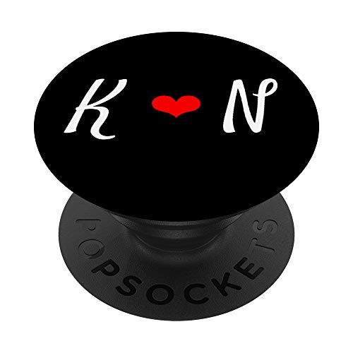 K  and  N Heart Love Initial Letter Alphabet Monogram PopSockets Grip and Stand for Phones and Tablets