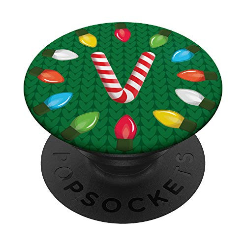Initial Letter V Christmas Candy Cane Monogram for Holidays PopSockets Grip and Stand for Phones and Tablets