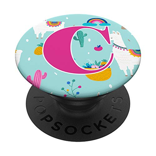 Llama and Alpaca Pattern Letter C Initial PopSockets PopGrip Swappable Grip for Phones  and  Tablets