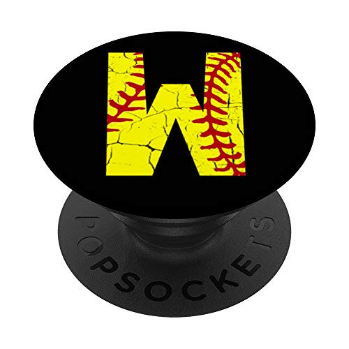 Softball Capital Letter W Alphabet Initial Monogram Initial PopSockets Grip and Stand for Phones and Tablets