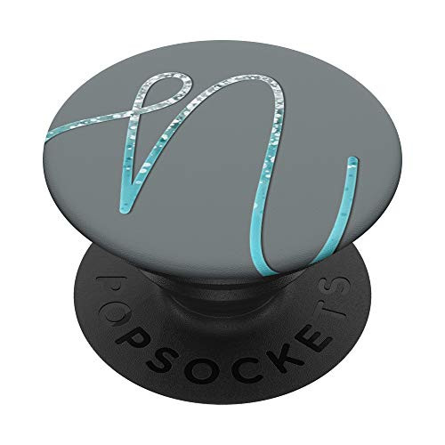 Silver Light Blue Initial Letter N On Slate Gray PopSockets PopGrip Swappable Grip for Phones  and  Tablets