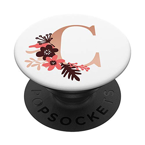 Pink Coral Blush Letter C Initial Floral Flowers Monogram PopSockets Grip and Stand for Phones and Tablets