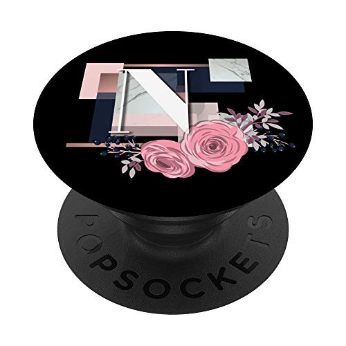 Letter N Initial Floral Geometric Pattern Design Monogram PopSockets Grip and Stand for Phones and Tablets
