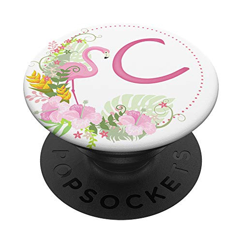 Floral Flamingo Letter C Initial Monogram PopSockets Grip and Stand for Phones and Tablets