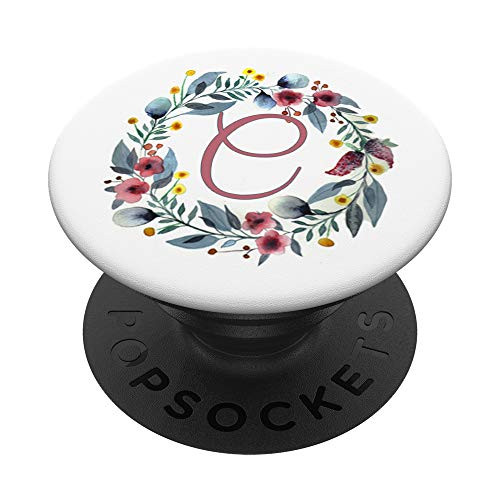 Flower Pink Blue White Monogram C Letter Initial Floral PopSockets Grip and Stand for Phones and Tablets