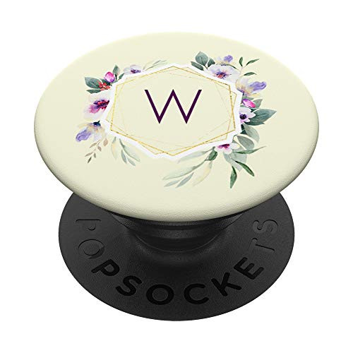 Floral Monogram Initial Letter W Watercolor Personalized PopSockets PopGrip Swappable Grip for Phones  and  Tablets