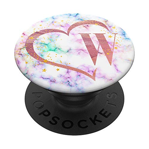 Letter W Initial Rose Pink Rainbow Monogram PopSockets PopGrip Swappable Grip for Phones  and  Tablets