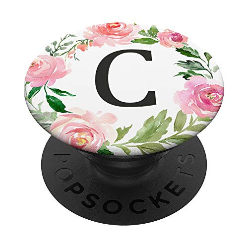 Vintage Rose Monogram C Floral Pink Pattern Initial Letter C PopSockets Grip and Stand for Phones and Tablets