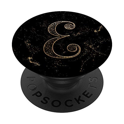 Elegant E Gold Black Initial Monogram Capital Letter Art PopSockets Grip and Stand for Phones and Tablets