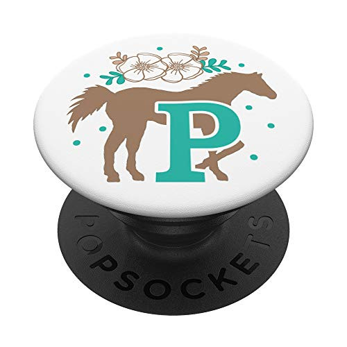 Cute Horse Lover Letter P Monogram Initial Teal Floral PopSockets Grip and Stand for Phones and Tablets