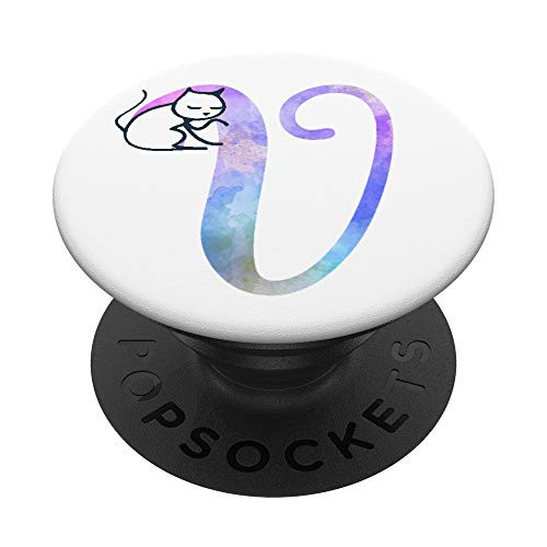 Letter V watercolor cat monogram initial V for girls PopSockets Grip and Stand for Phones and Tablets