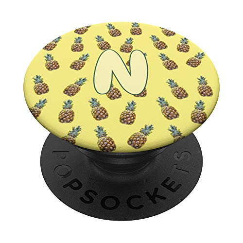 Pineapple Pattern Monogram N Initial Alphabet Letter Yellow PopSockets Grip and Stand for Phones and Tablets
