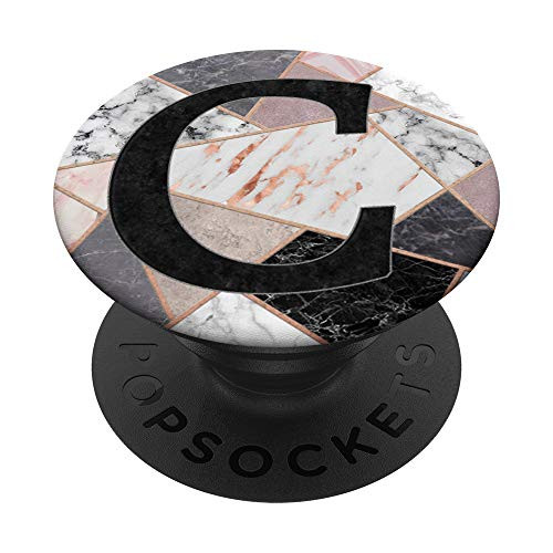 Black letter C on Rose pink Gray White PopSockets PopGrip Swappable Grip for Phones  and  Tablets