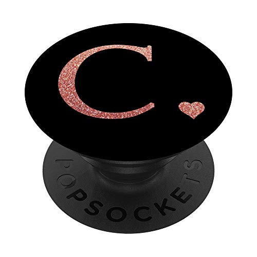Heart Rose Pink Letter C Initial Monogram Black Cute PopSockets PopGrip Swappable Grip for Phones  and  Tablets