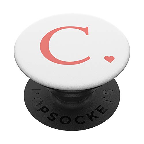 Heart Rose Pink Letter C Initial Monogram White Cute PopSockets Grip and Stand for Phones and Tablets