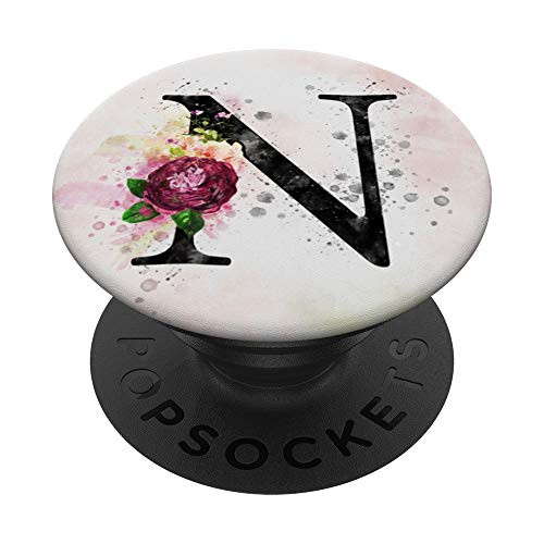N Monogram Initial Letter N Floral Watercolor Art Design PopSockets Grip and Stand for Phones and Tablets