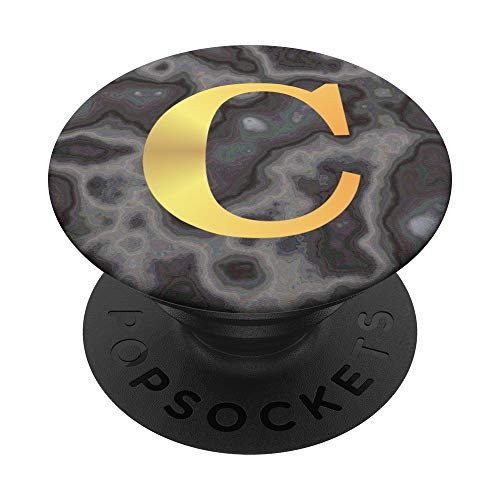 Initial C Monogram Letter Black Gray Swirl PopSockets Grip and Stand for Phones and Tablets