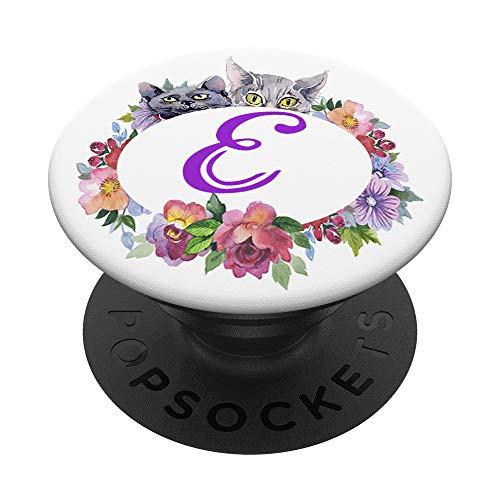 Initial Letter E Cat Lover Monogram PopSockets Grip and Stand for Phones and Tablets