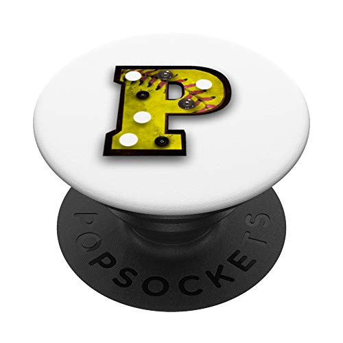 Softball Vintage Player Letter Initial-P Monogram Marquee-P PopSockets PopGrip Swappable Grip for Phones  and  Tablets