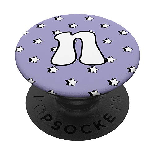 Aesthetic Pastel Lilac Light Purple with Stars and Letter N PopSockets Grip and Stand for Phones and Tablets