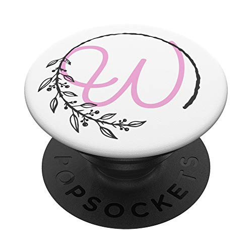 Pink Floral Letter W First Initial Monogram PopSockets PopGrip Swappable Grip for Phones  and  Tablets